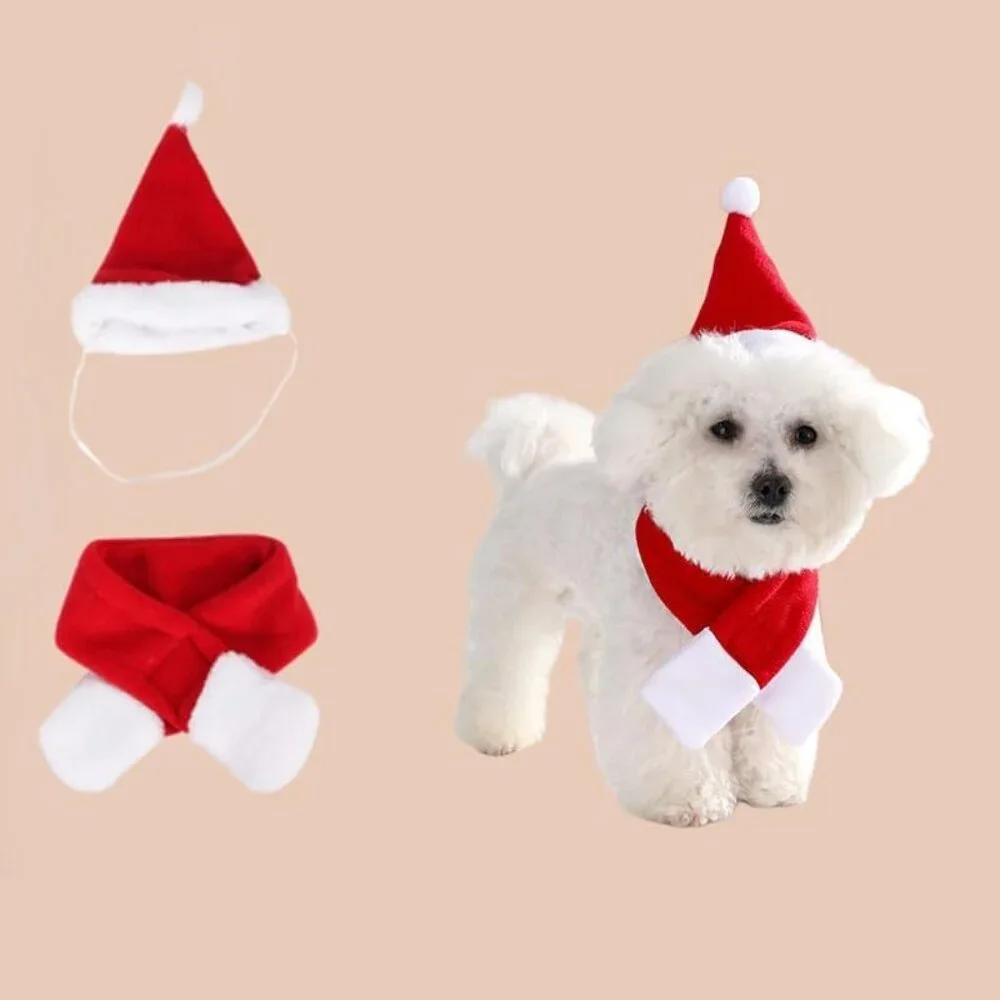 Pet Santa Hat with Scarf – Christmas Costume for Cats, Small Dogs, Rabbit, Red
